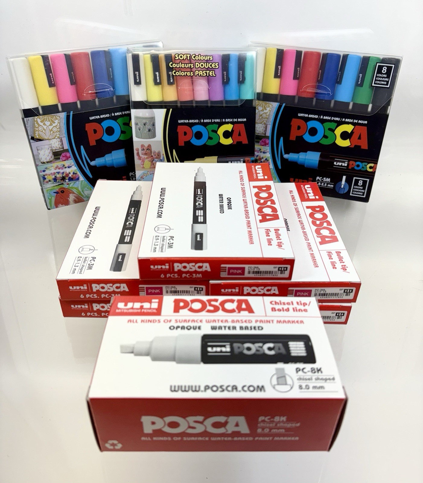 New POSCA Paint Markers Lot Of 9 Packs Bullet Chisel Tip Fine Bold Assorted Inks