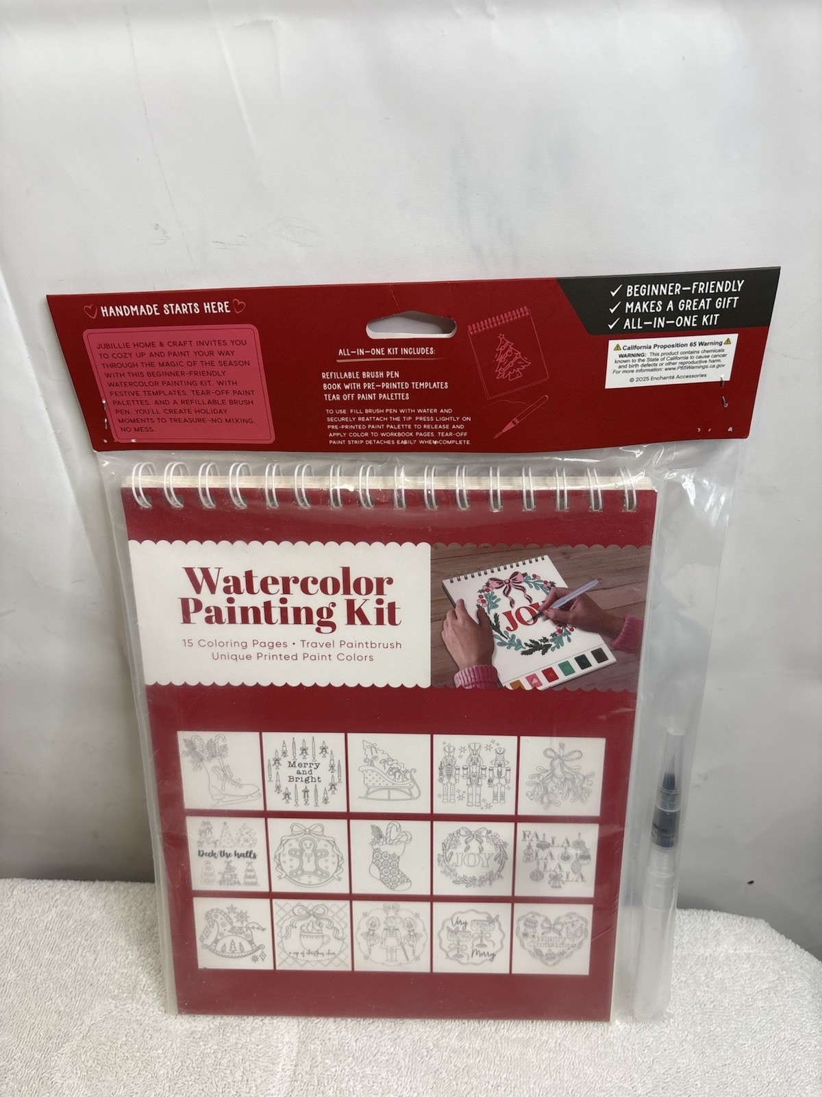Jubillie Home & Craft Watercolor Painting Kit 15 Coloring Pages Paintbrush/Palet