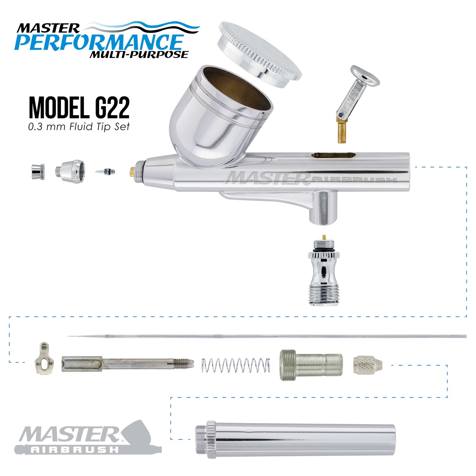 Master G22 Gravity Airbrush Air Tank Compressor Kit, 6 Color Acrylic Paint Set