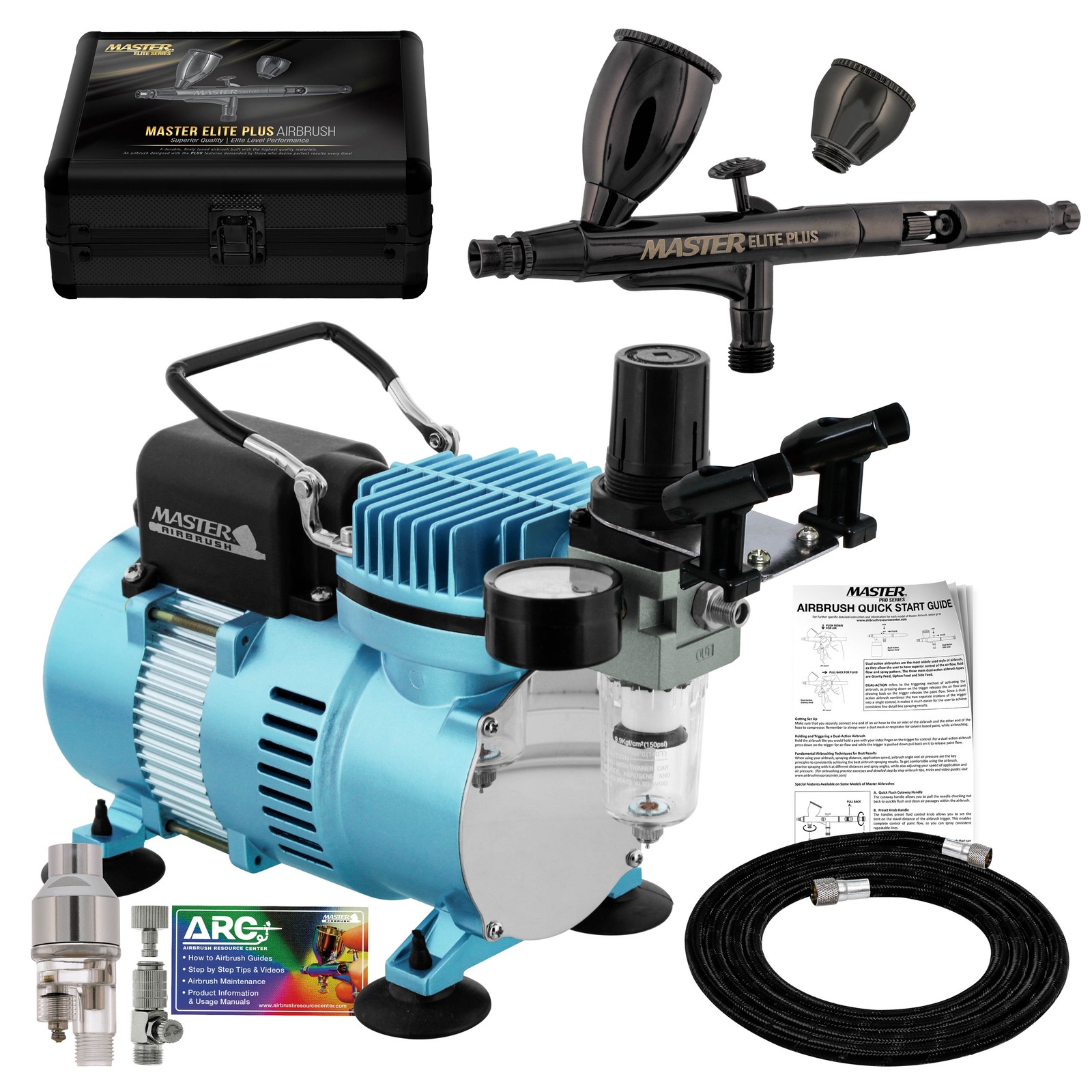 Cool Runner II Air Compressor System Kit with Master Elite Plus Airbrush Set