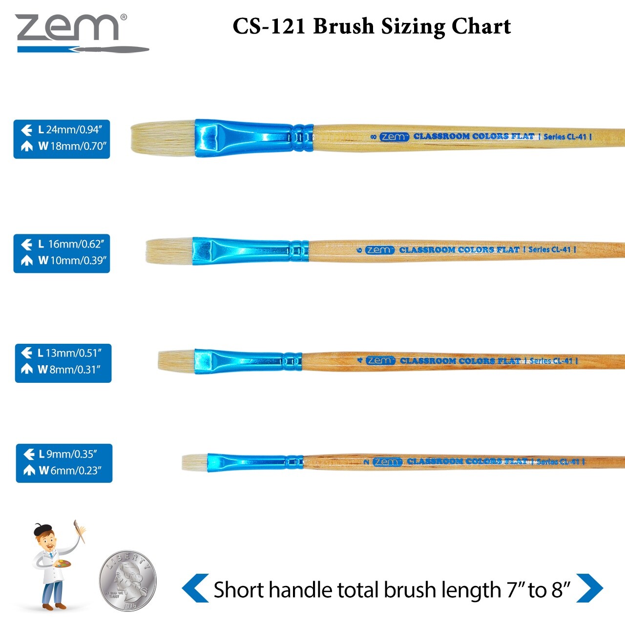 ZEM Classroom Colors Natural Hog Bristle Firm Artist Brush Sets 6 Types