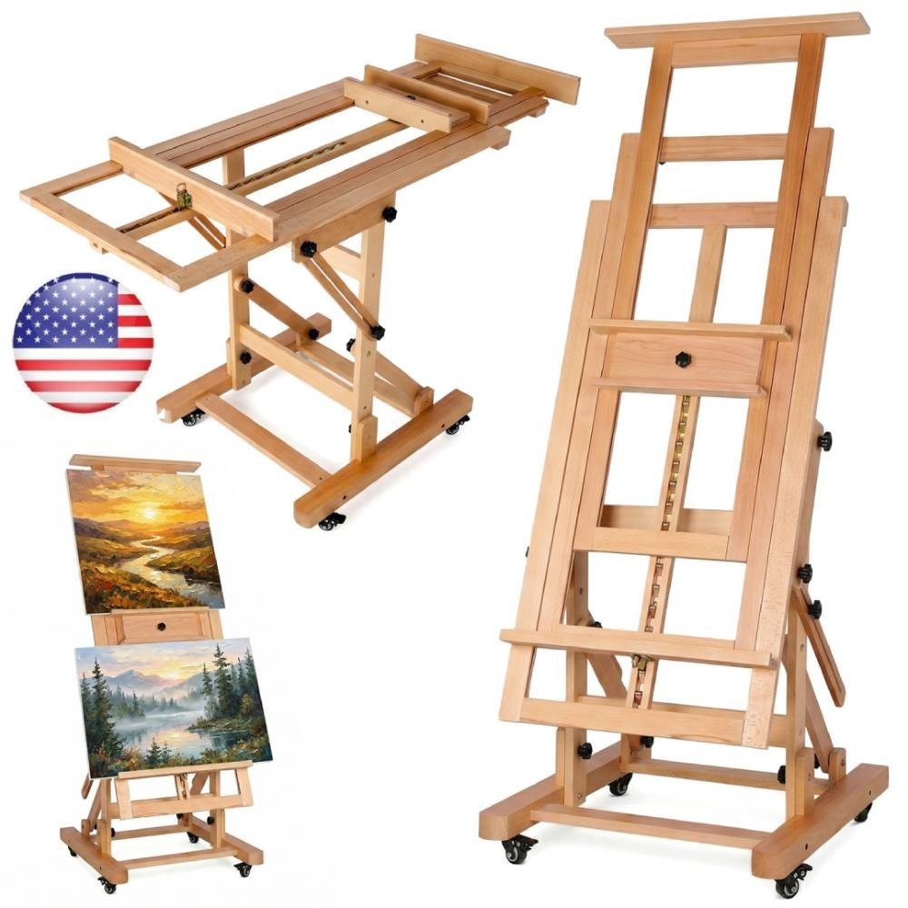 Movable Large H-Frame Painting Easel – Artist Studio Easel -Heavy Duty Art Easel