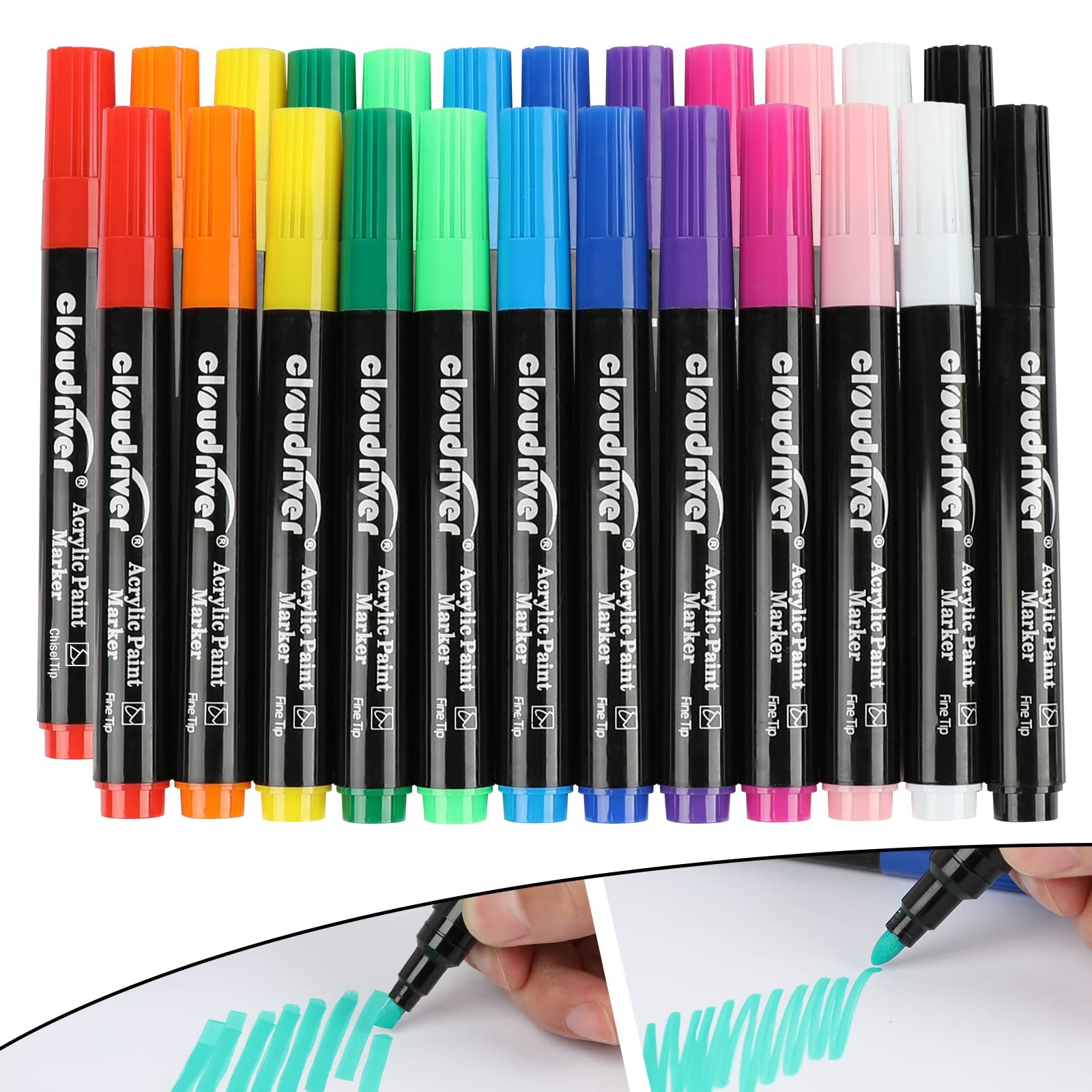 cloudriver Acrylic Paint Pens, 12 Colors 1 Count (Pack of 24), Multicolor