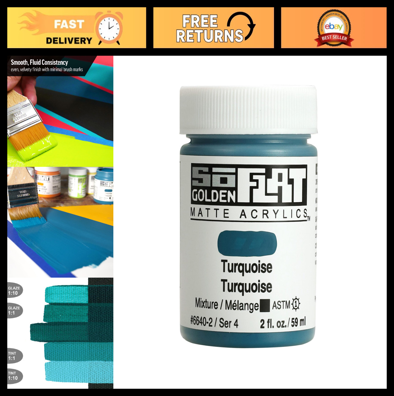 Professional Turquoise Matte Acrylic Paint – 2 fl oz Opaque Art Supplies