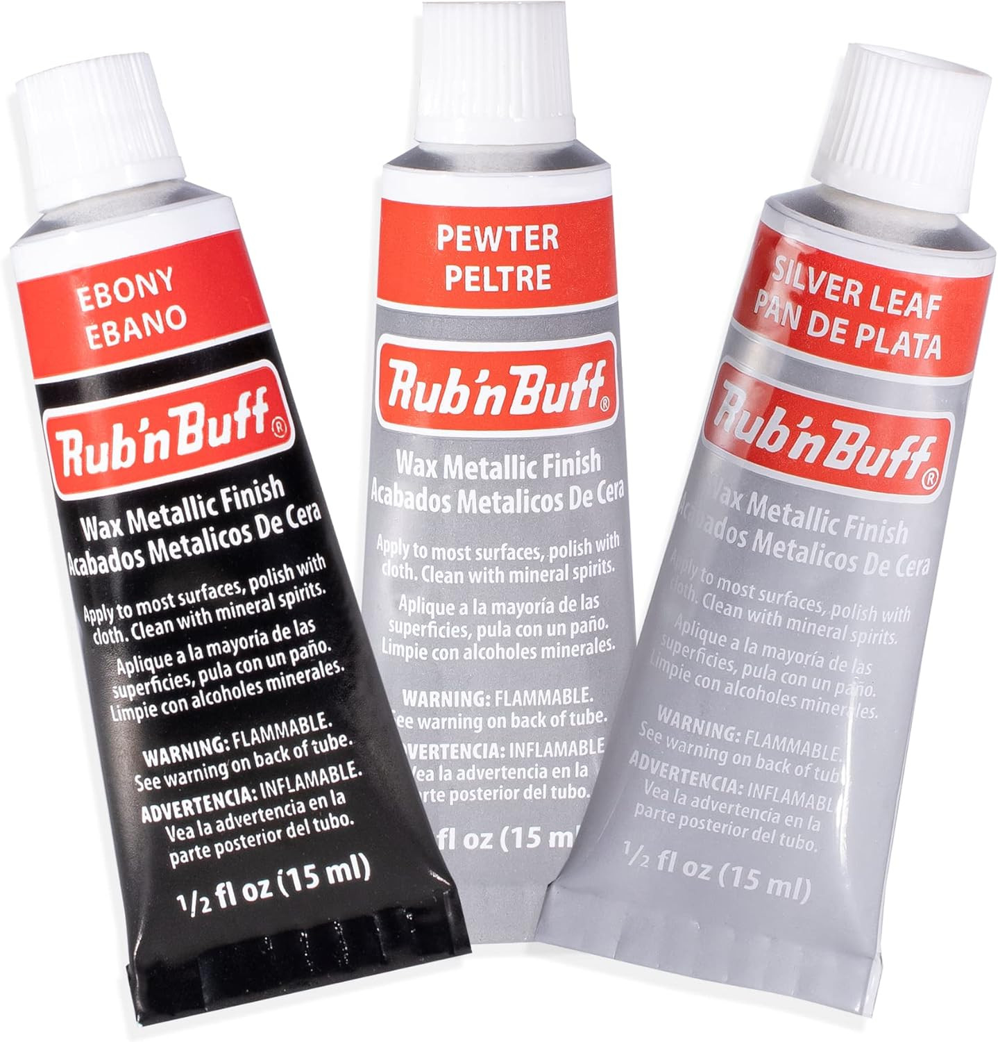 Rub N Buff Wax Metallic Finish Grey Kit – Ebony Silver Leaf and Pewter 15