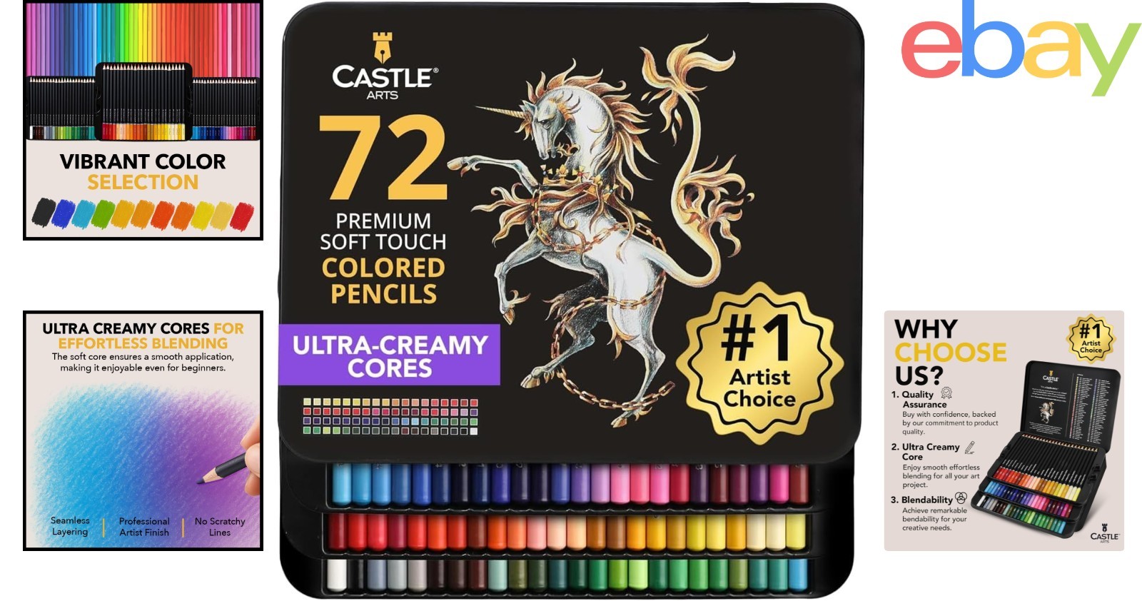 Professional Quality Colored Pencils Set for Sketching, 72 Soft Core Colors