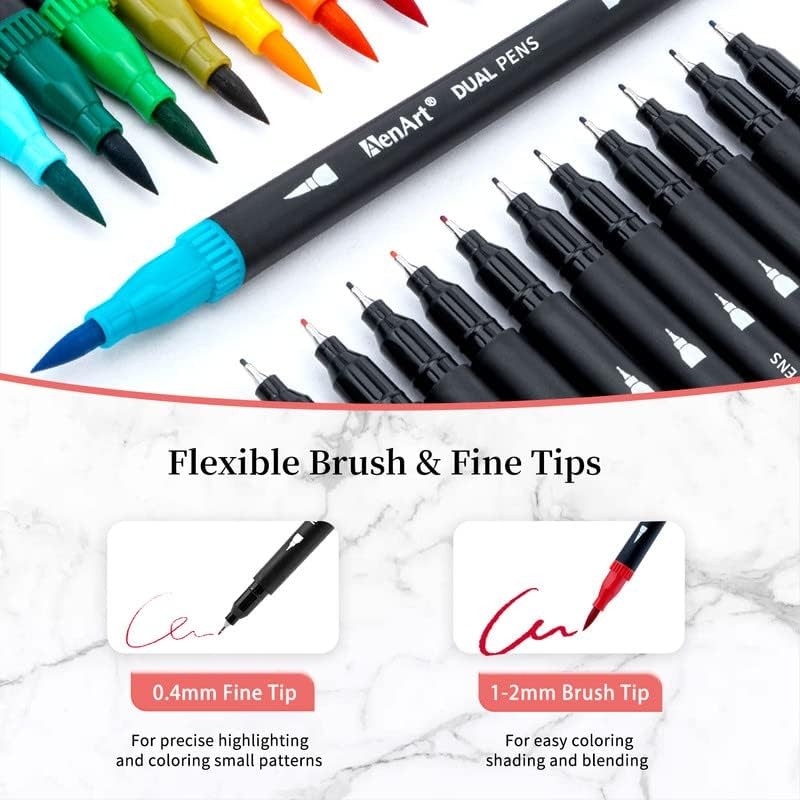 Dual Tip Brush Marker Pens for Adult Coloring Calligraphy Drawing Art Supplies