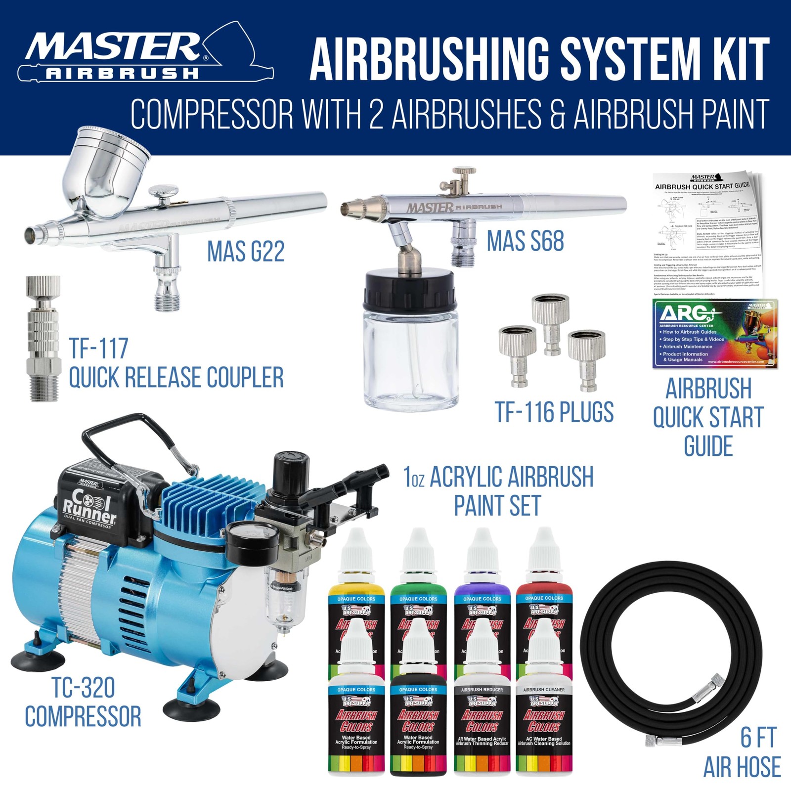 Cool Runner II Air Brush Kit with Air Compressor Dual Fan, Gravity & Siphon F…