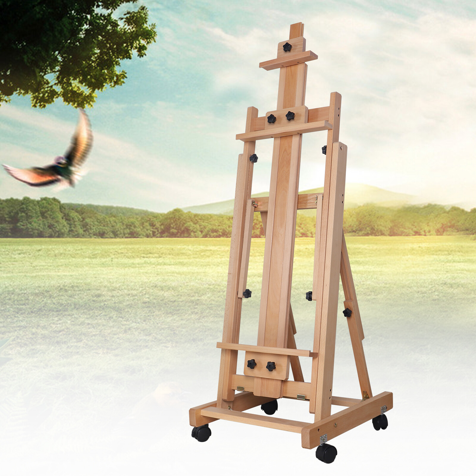 56 to 91″ Adjustable Large Movable Artist Studio Easel Wooden Art Stand H-Frame