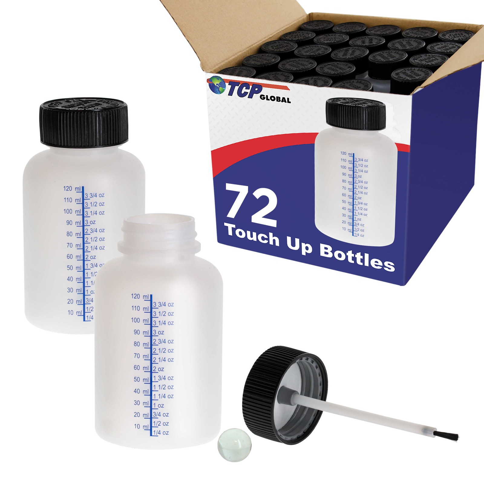 72 Paint Touch-Up Bottles, 4.5 oz Fluid Capacity, Mixing Ball, Brush, Auto Paint