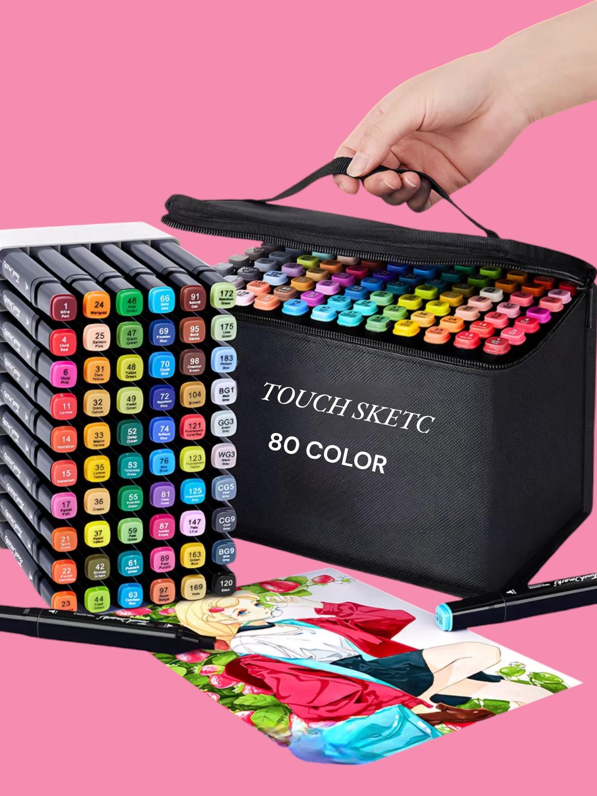 Professional 80 Color Marker Set – Dual Tips brush & Chisel Alcohol-Based Art…