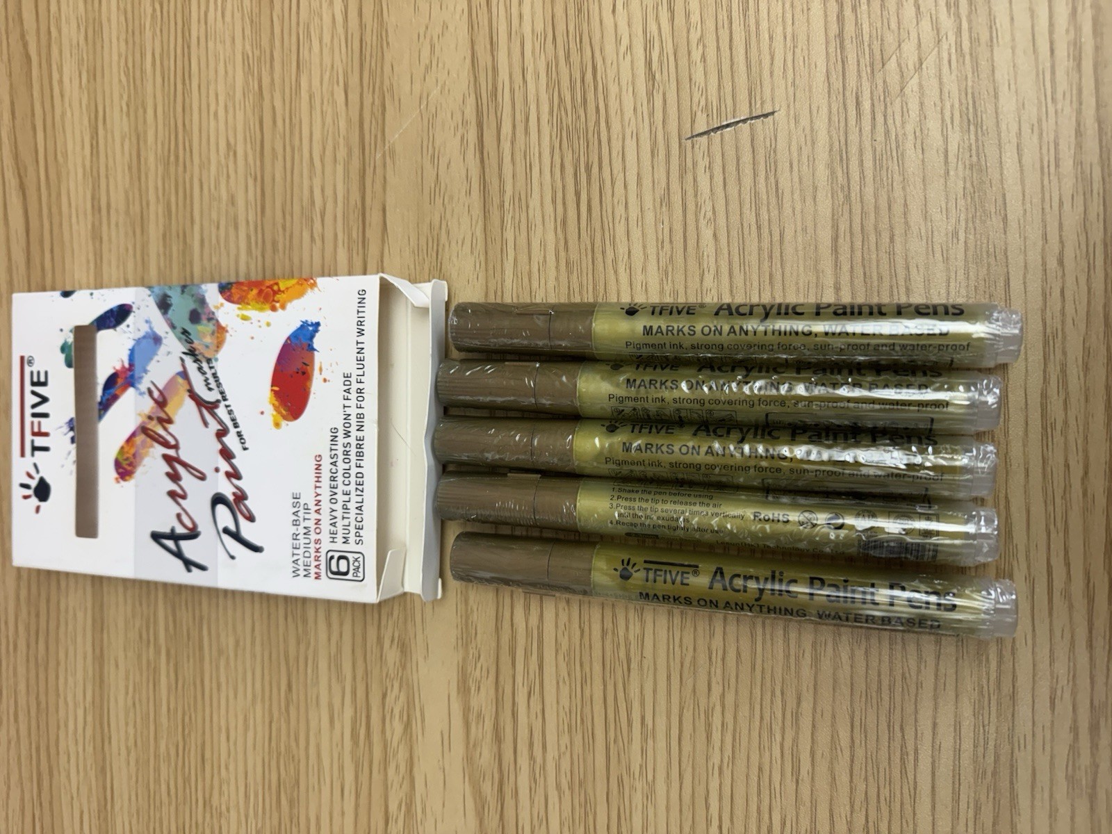 5 New TFIVE Acrylic Paint Marker Permanent In Open Pack GOLD Water Base Markers