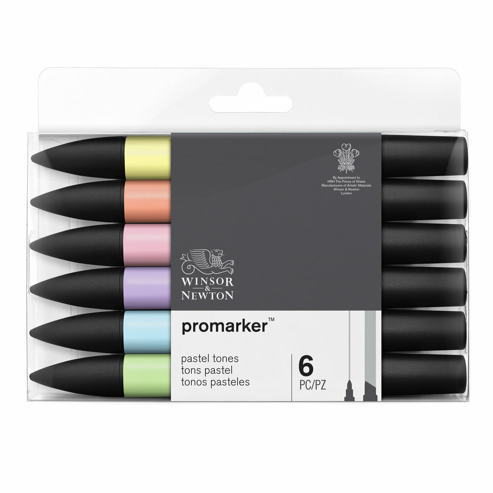 Winsor Newton Promarker Twin Tip Graphic Markers Pens Pastel Tones Set of 6