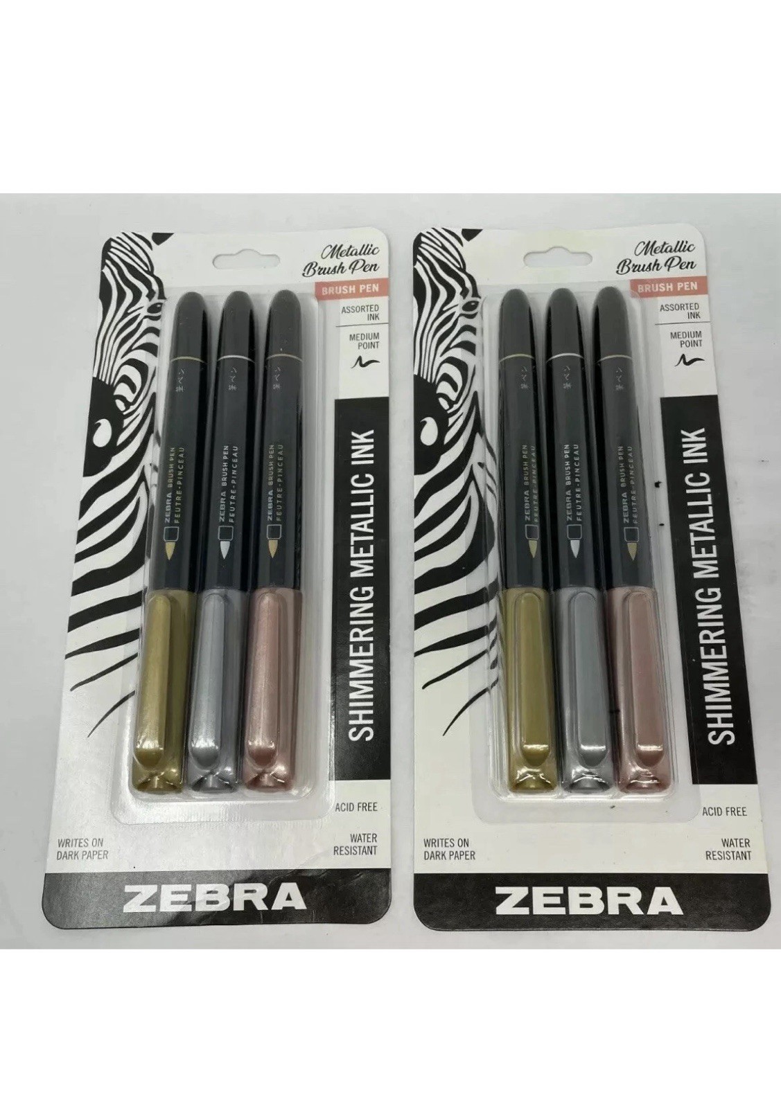 Zebra Metallic Brush Pen Set Of 6 Assorted Colors Fast Free Shipping!