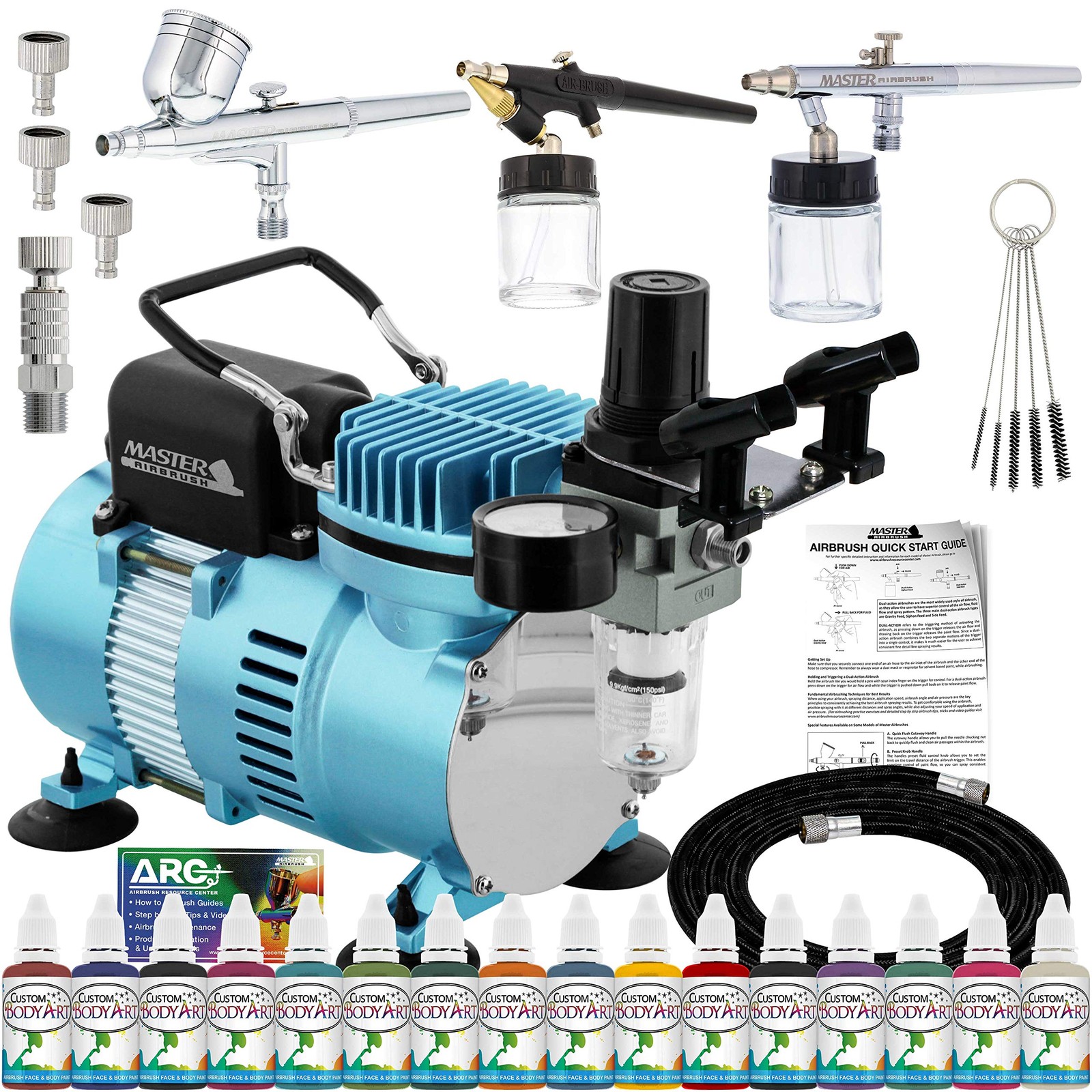 Cool Runner II Airbrush Kit with Dual Fan Air Compressor, 16 Color Water-Base…