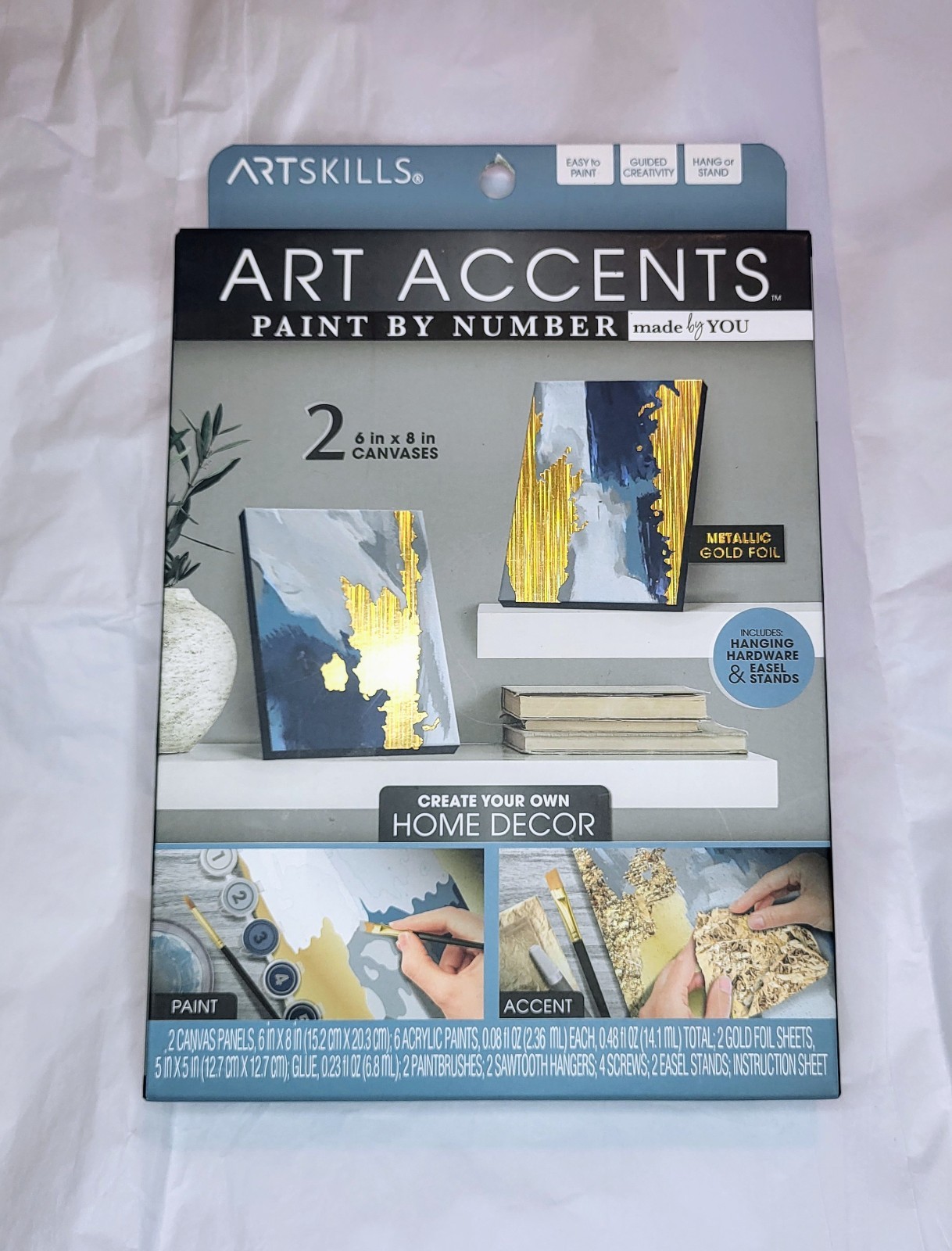 ArtSkills Art Accents Paint by Number Gold Foil Accents , Paint & 6X8 Canvases