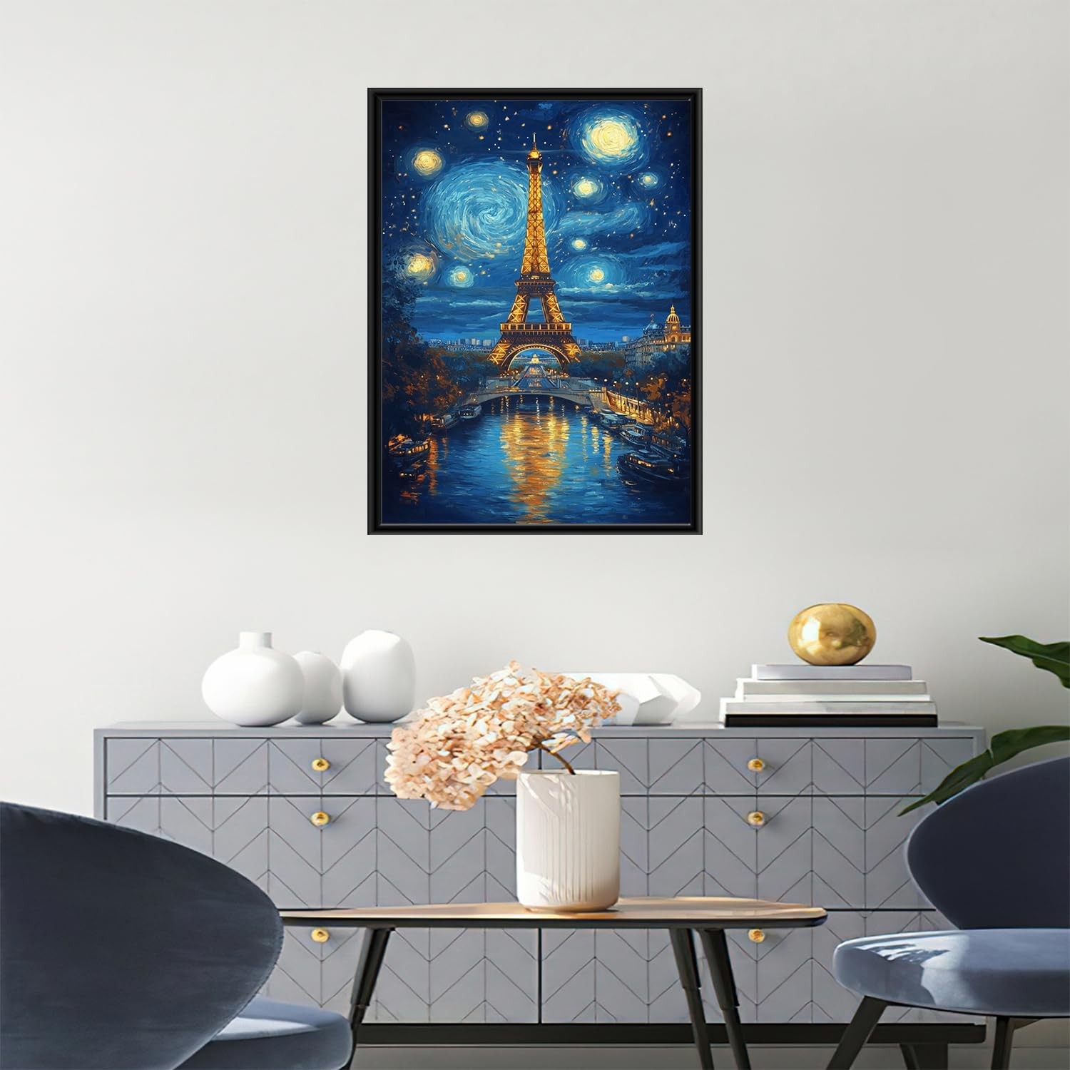 Eiffel Tower Diamond Art Kits for Adults,Starry Sky Round Full Drill 5D Diamond