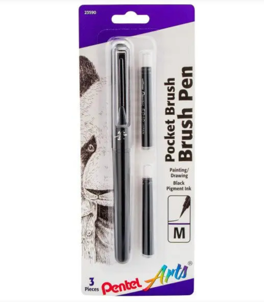 Pentel Arts Pocket Brush Pen Pigment Ink, 2 Refills