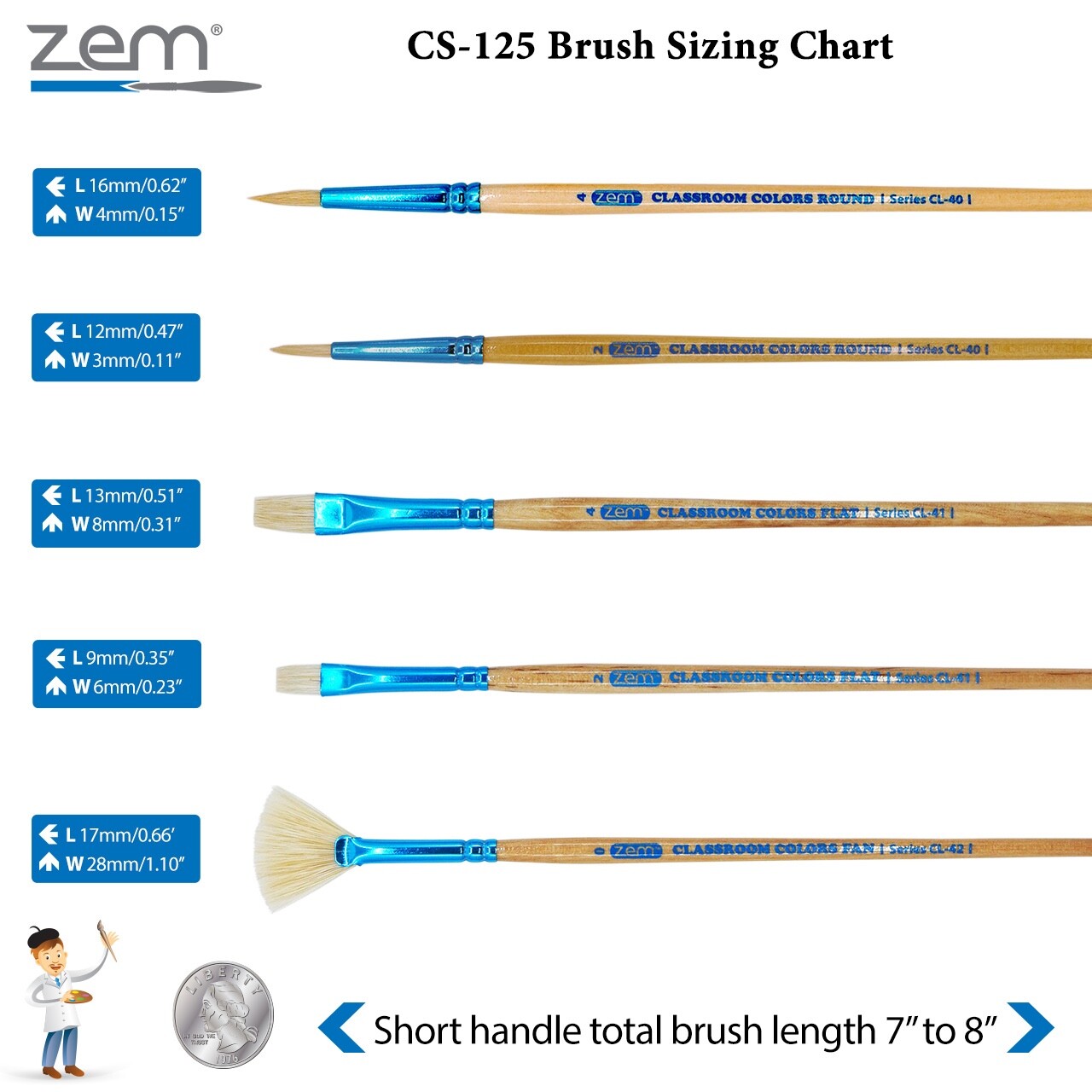 ZEM Classroom Colors Natural Hog Bristle Firm Artist Brush Sets 6 Types