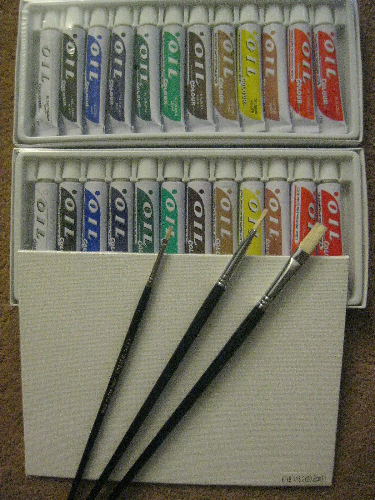 2-SET –12 TUBES ARTIST OIL PAINT 12ml /Total 24 tubes +3 BRUSHES+1 CANVAS PANEL