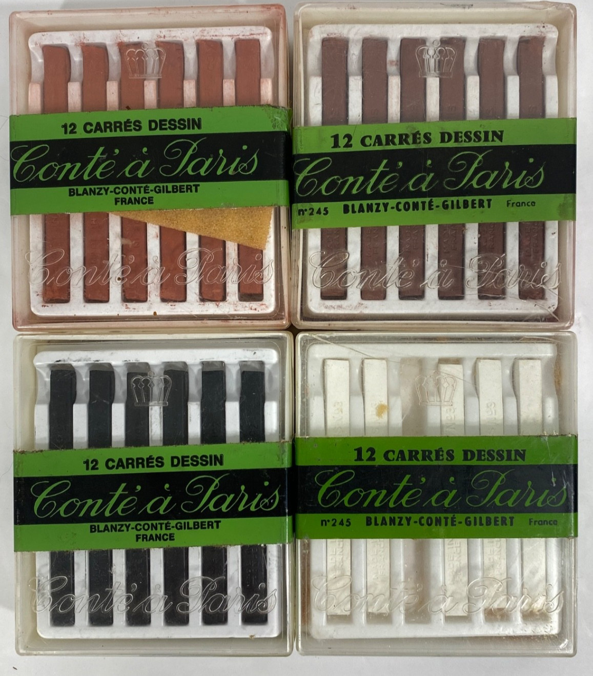 VTG Conte a Paris 12 Carres Dessin Chalk Crayon NOS 8 Sets Black White No 1, 2 B