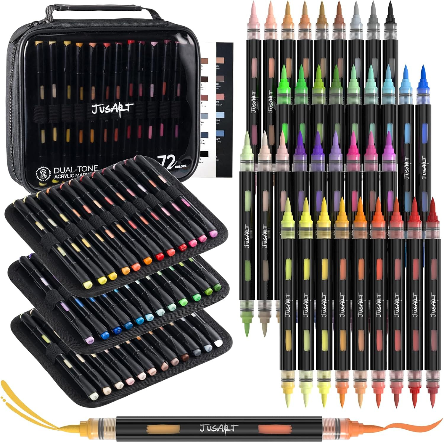Acrylic Brush Markers, 72 Colors Brush Tip Acrylic Marker Set, 36 Dual-Tip Water