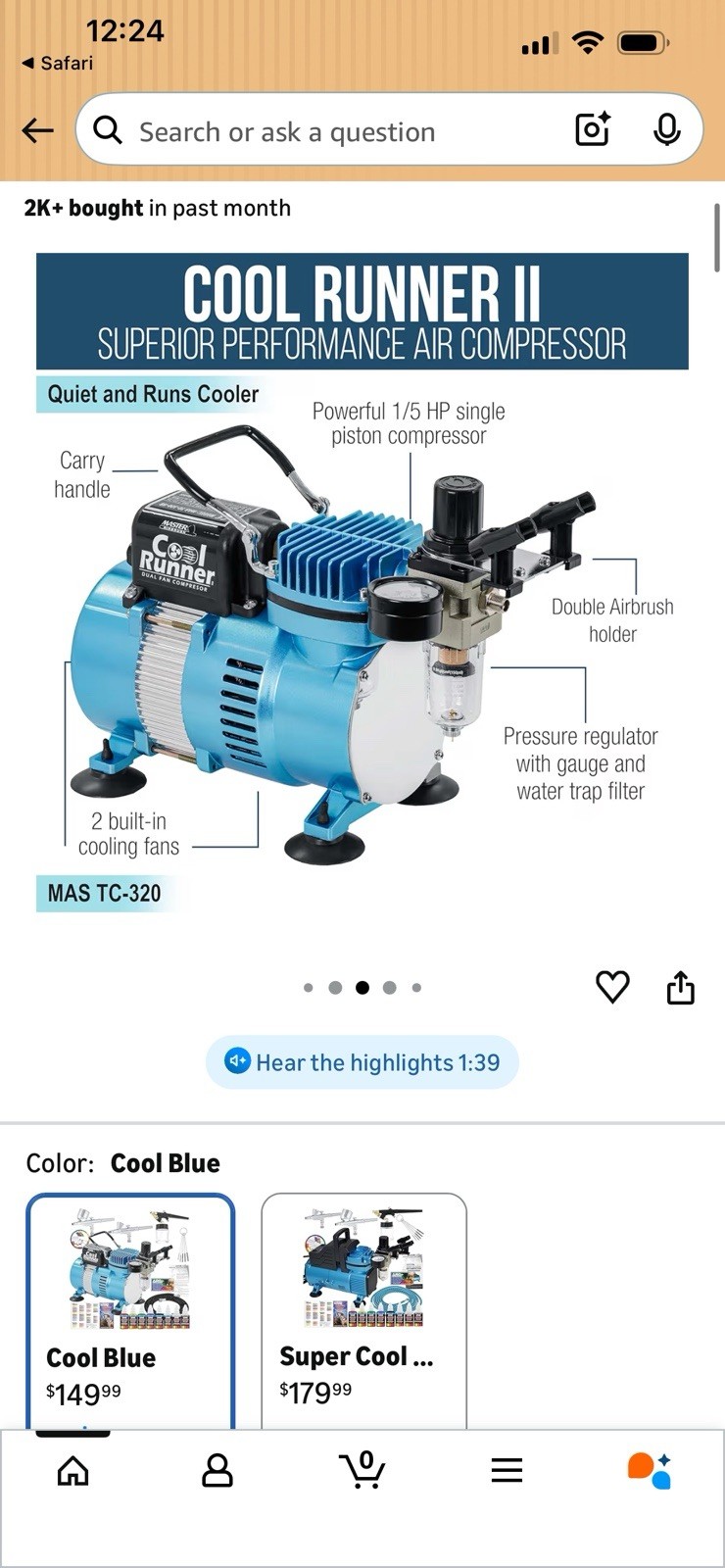 Master Airbrush TC-320 Cool Runner II Air Compressor Performance Single-Piston