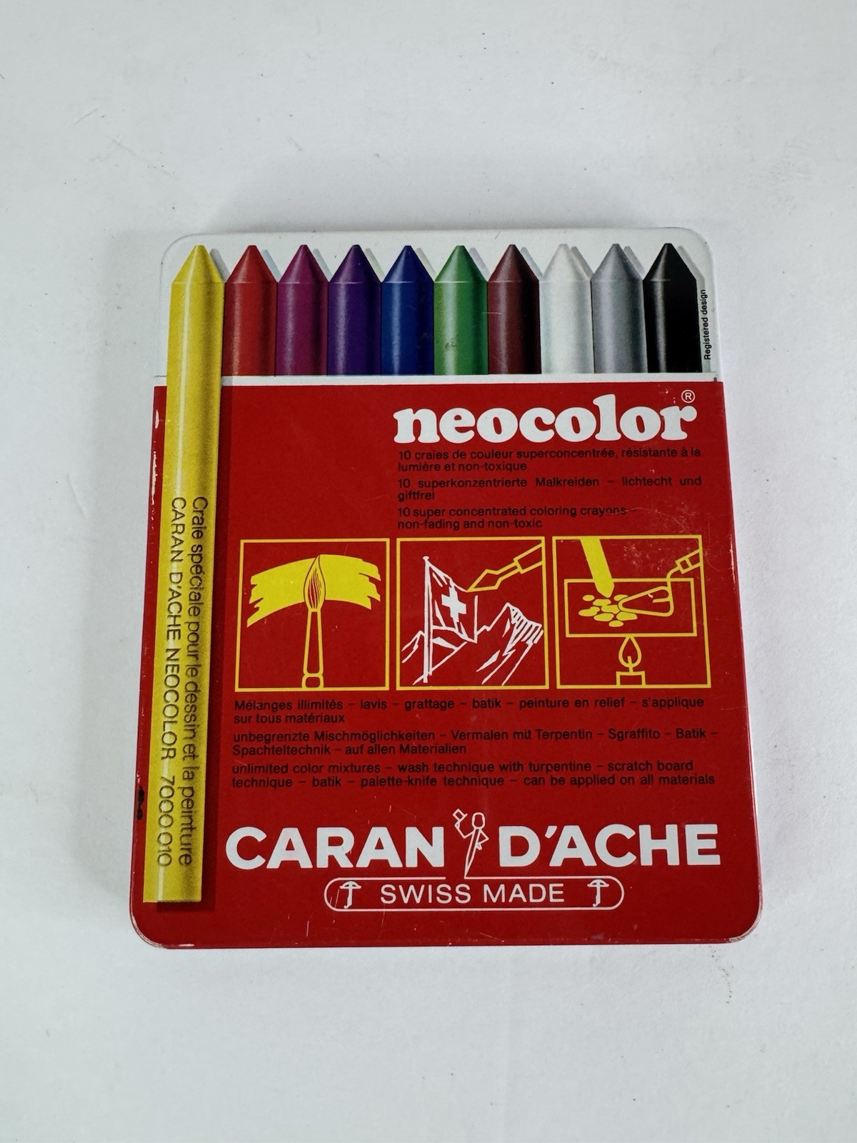 Vintage Caran d’Ache Neocolor Artist Crayons Tin Set Swiss Made Oil Pastels