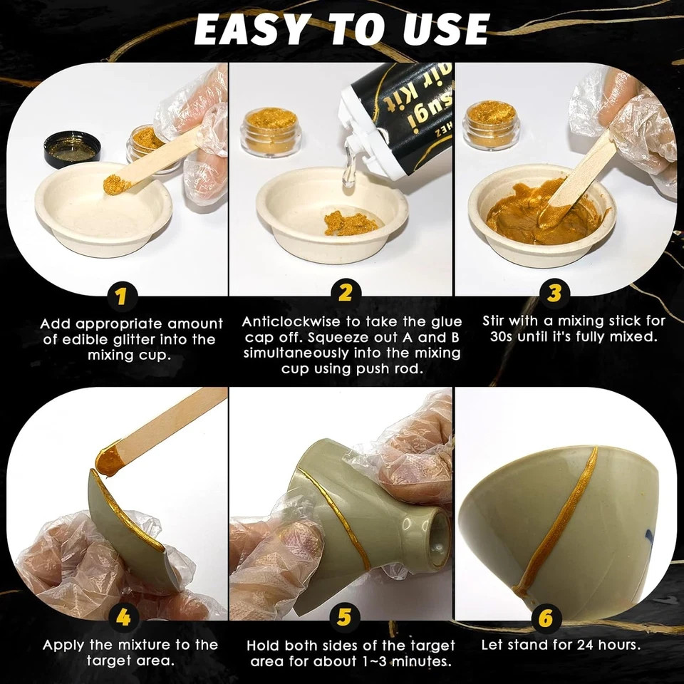 Kintsugi Repair Kit Food Safe Gold & Silver Kintsugi Kit for Broken Ceramics G