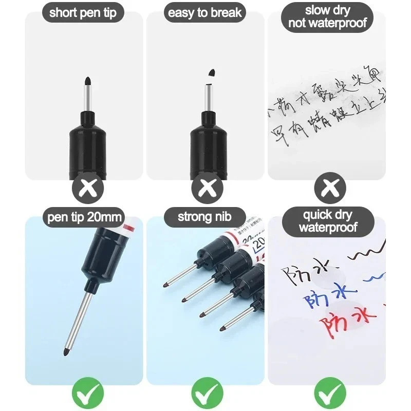 8Pcs/Set 20Mm Deep Hole Long Nib Head Markers for Metal Perforating Pen