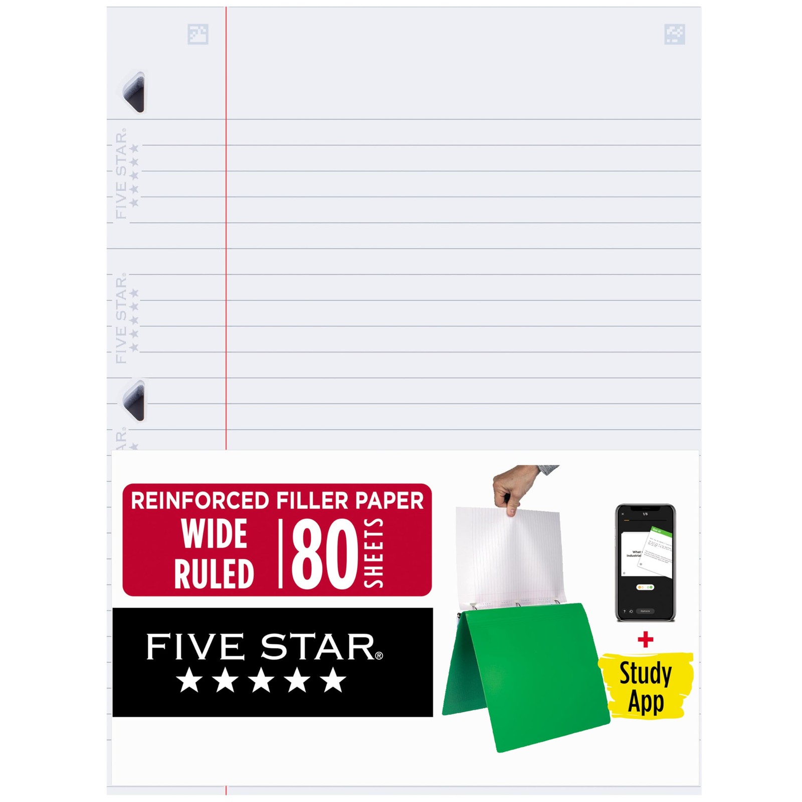 Five Star Loose Leaf Paper + Study App, Wide Ruled Filler Notebook Paper, Reinfo