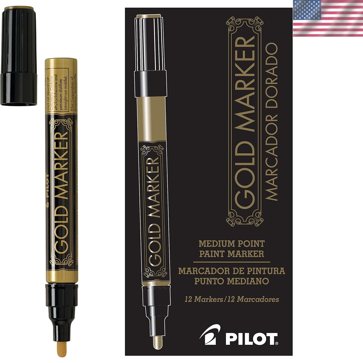 Brilliant Gold Permanent Markers – 12 Pack, Versatile for Plastic and Glass