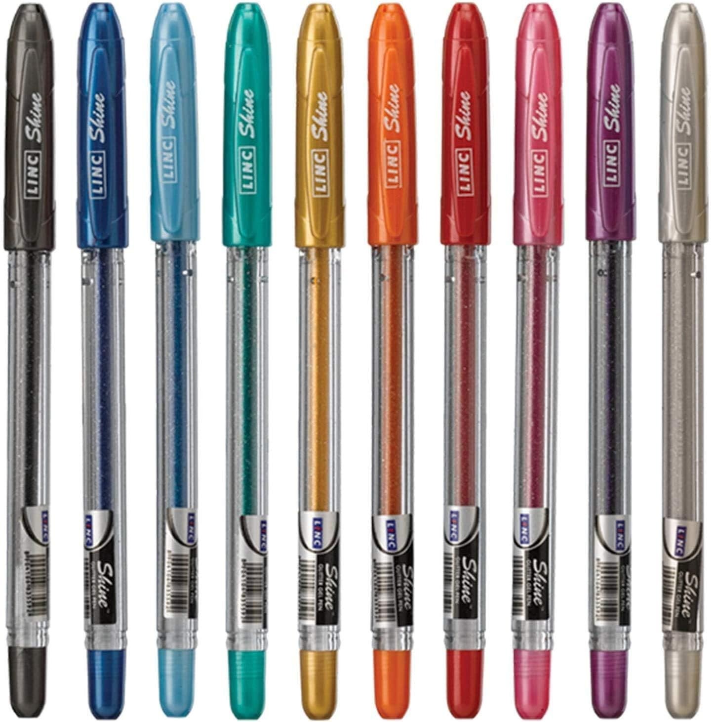 LINC Metallic Glitter Gel Pens, Sparkle Shine – Pack of 10 Assorted Colors