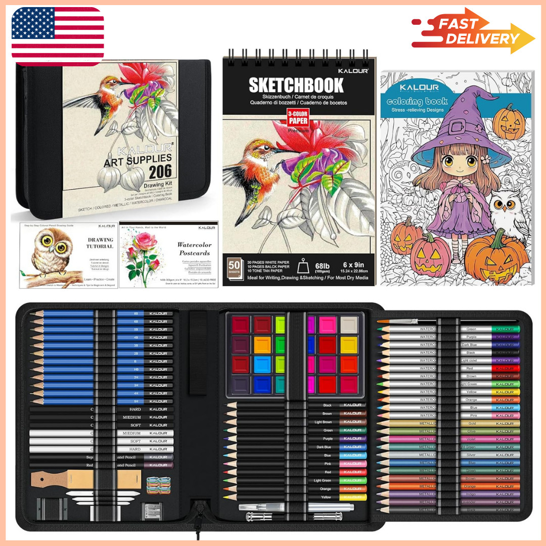 206PCS Art Set Professional Drawing Painting Supplies Kit for Adults Kids Artist