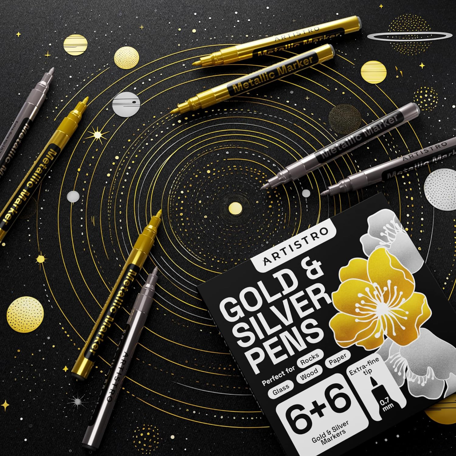 12 Oil-Based Gold & Silver Paint Pens- 0.7Mm Extra-Fine Markers for Tire, Wood,