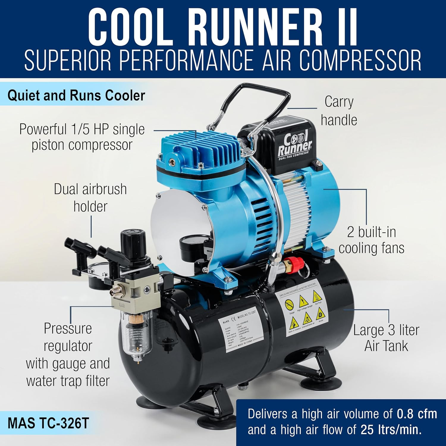 Cool Runner II Dual Fan Airbrush and Compressor Kit with Gravity Air Brush with