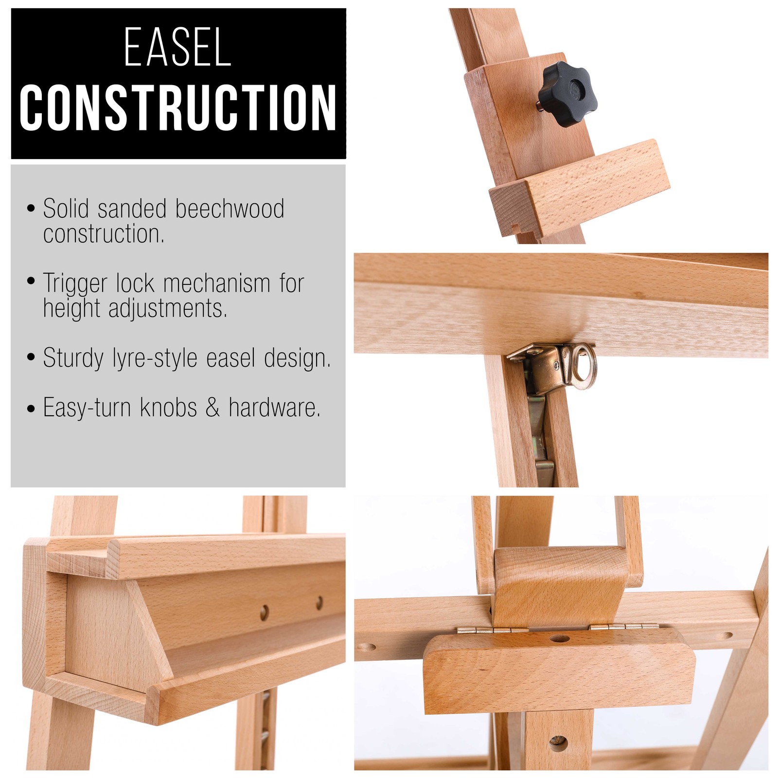 64″ to 89″ Lyre Style Studio A-Frame Inclinable Easel, Artist Art Storage Tray