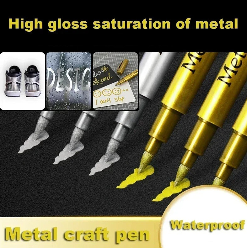 6pcs Metallic Brush Paint Marker Pens Gold & Silver Permanent Art Set – NEW