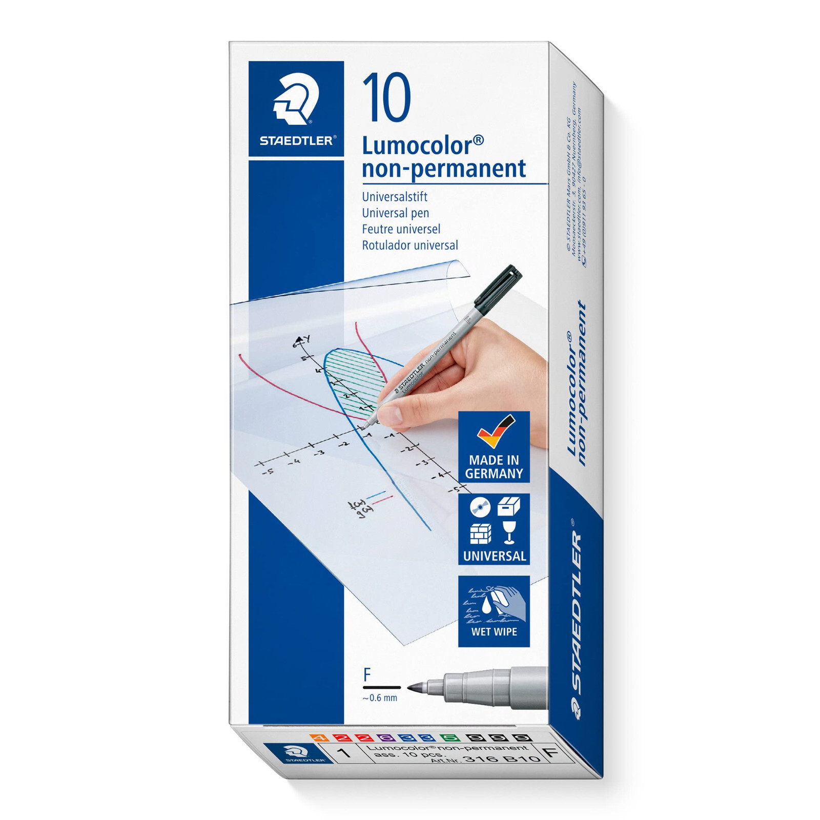 Staedtler Lumocolor Universal NON Permanent Medium Marker – BLUE – Pack Of 10