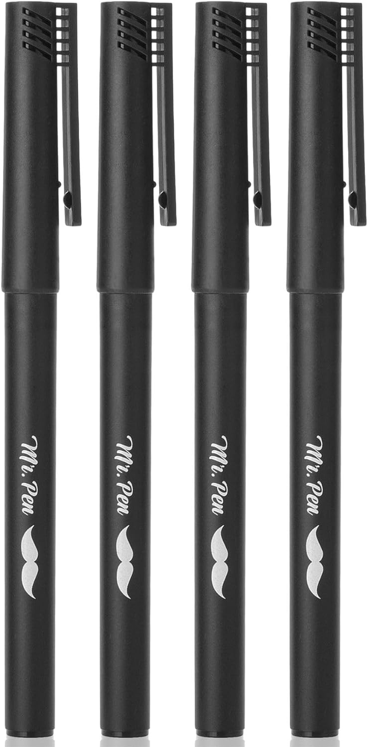 Black Fineliner Pens, 4 Pack, 0.5mm Fine Point Pens,Marker Pen for Transparent S
