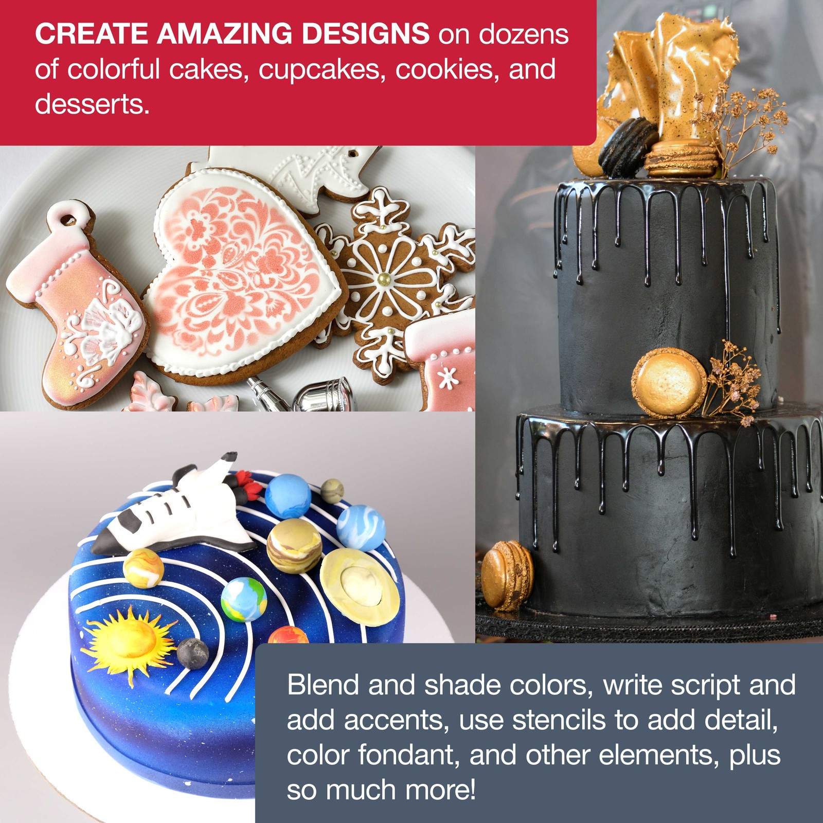 Master Airbrush Cake Decorating Set 12 Chefmaster Airbrush Colors Compressor