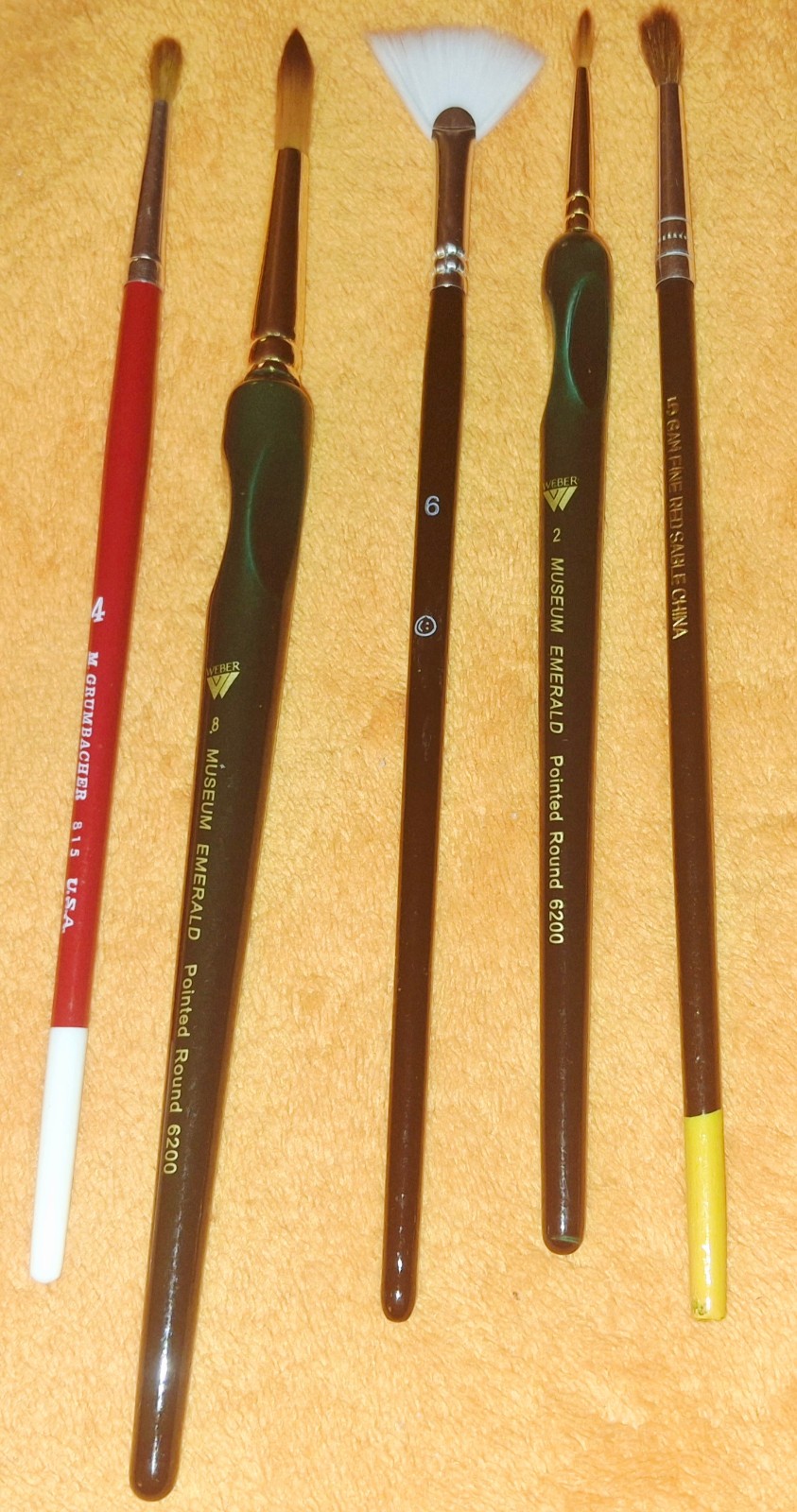 Lot 5 NEW Artist watercolor acrylic Short Handle Brushes Grumbacher, Weber LOOK
