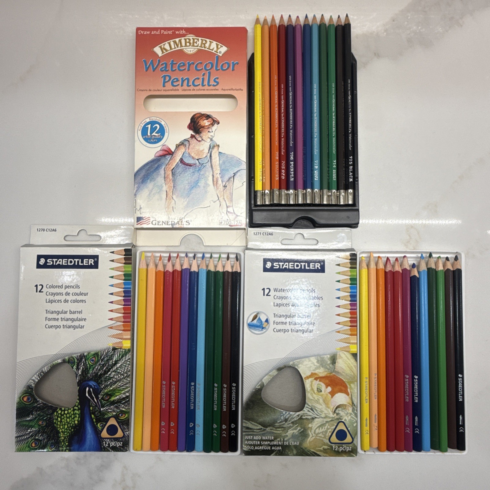 Lot of (3) Sets Watercolor & Colored Pencils – Staedtler & Kimberly – 12ct Each