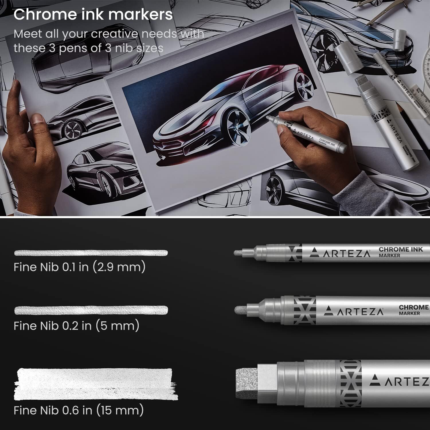 Set De Marcadores Chrome Espejo 3 Piezas Tinta Metalica Alta Brillo