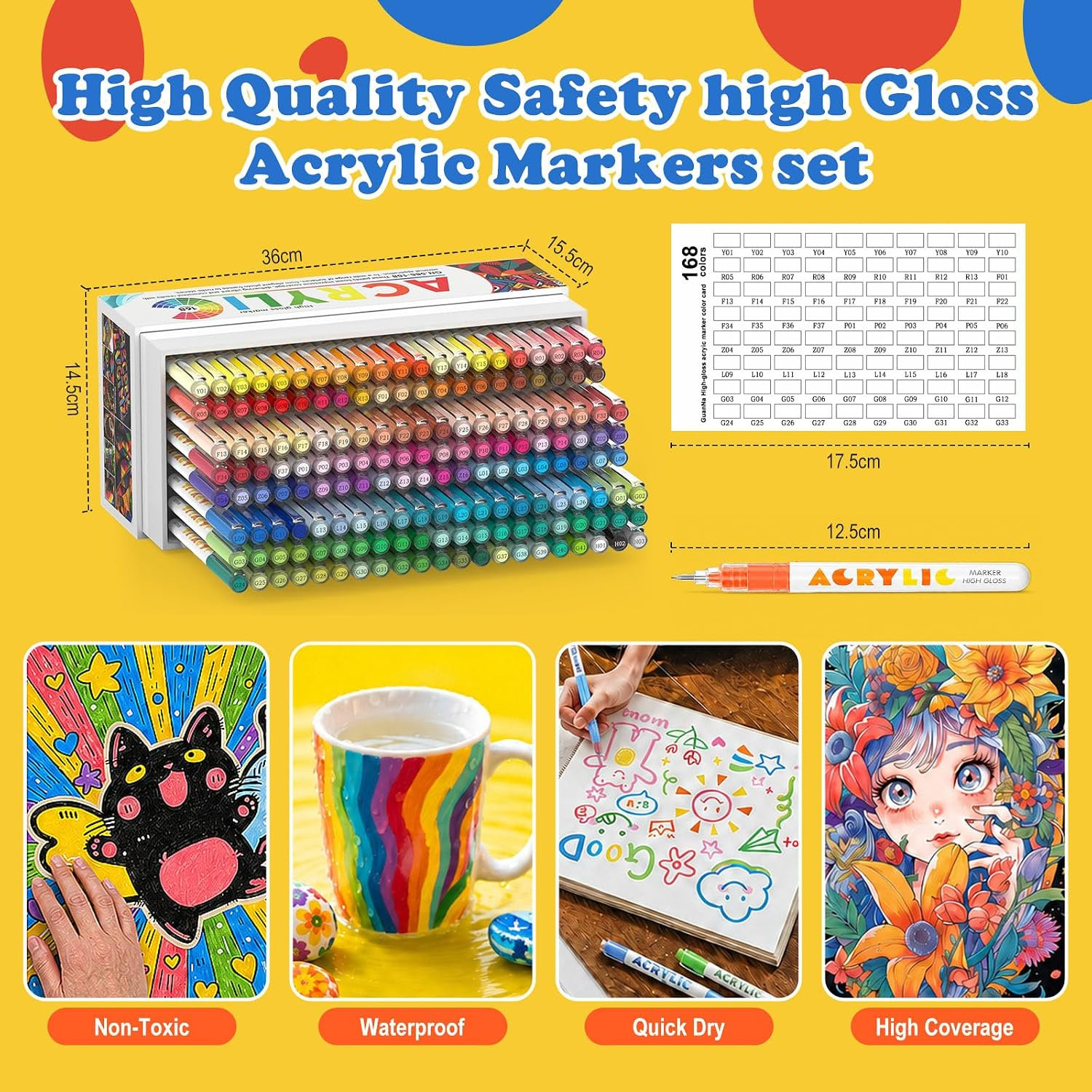 Amamao 168 Colors Acrylic Gel Pens, Fine Tip Acrylic Pens for Rock Painting & Bl