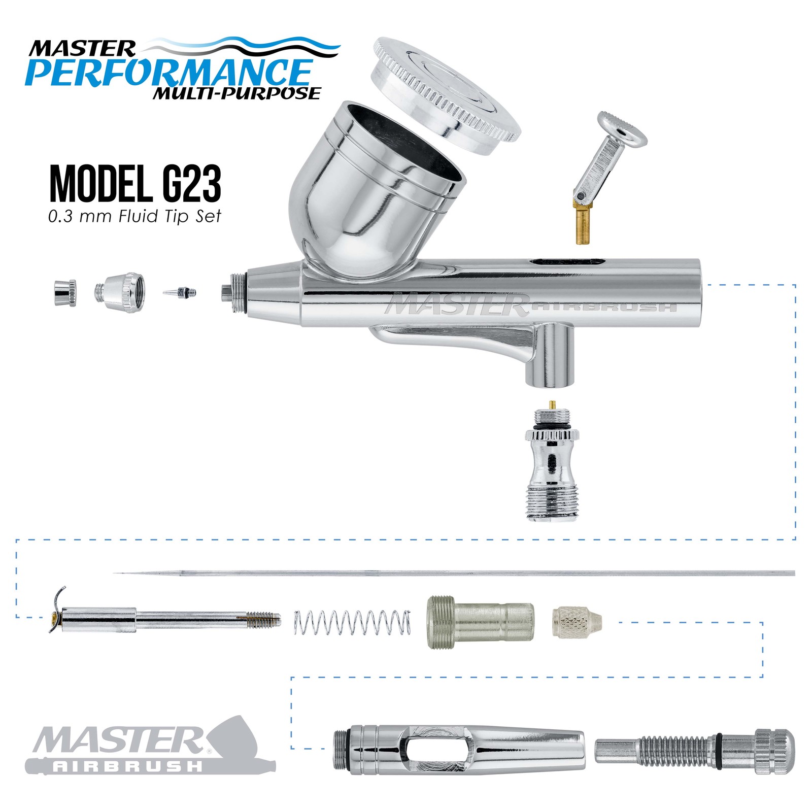 Master Airbrush Model G23 Multi-Purpose Dual-Action Gravity Feed Airbrush Set Kt