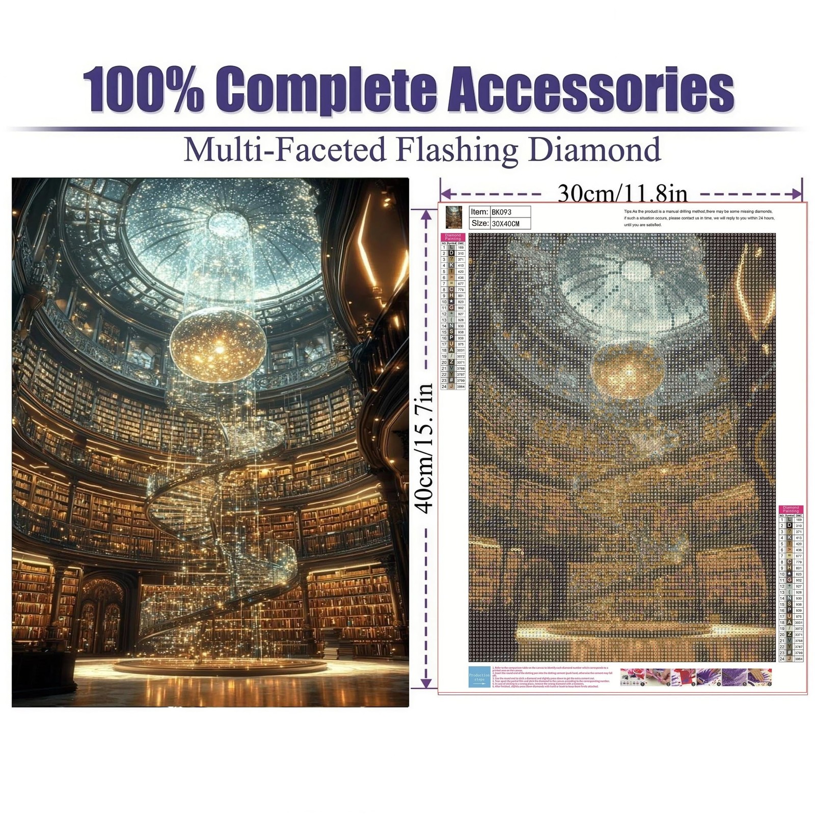 Magical Library Diamond Painting Kits for Adults Beginners, 5D Full Round Drill