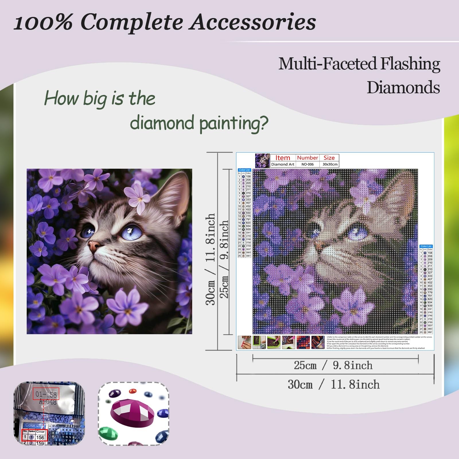 Cat Diamond Art Kits for Adults – 5D Full Drill Round Diamond Painting Kit fo