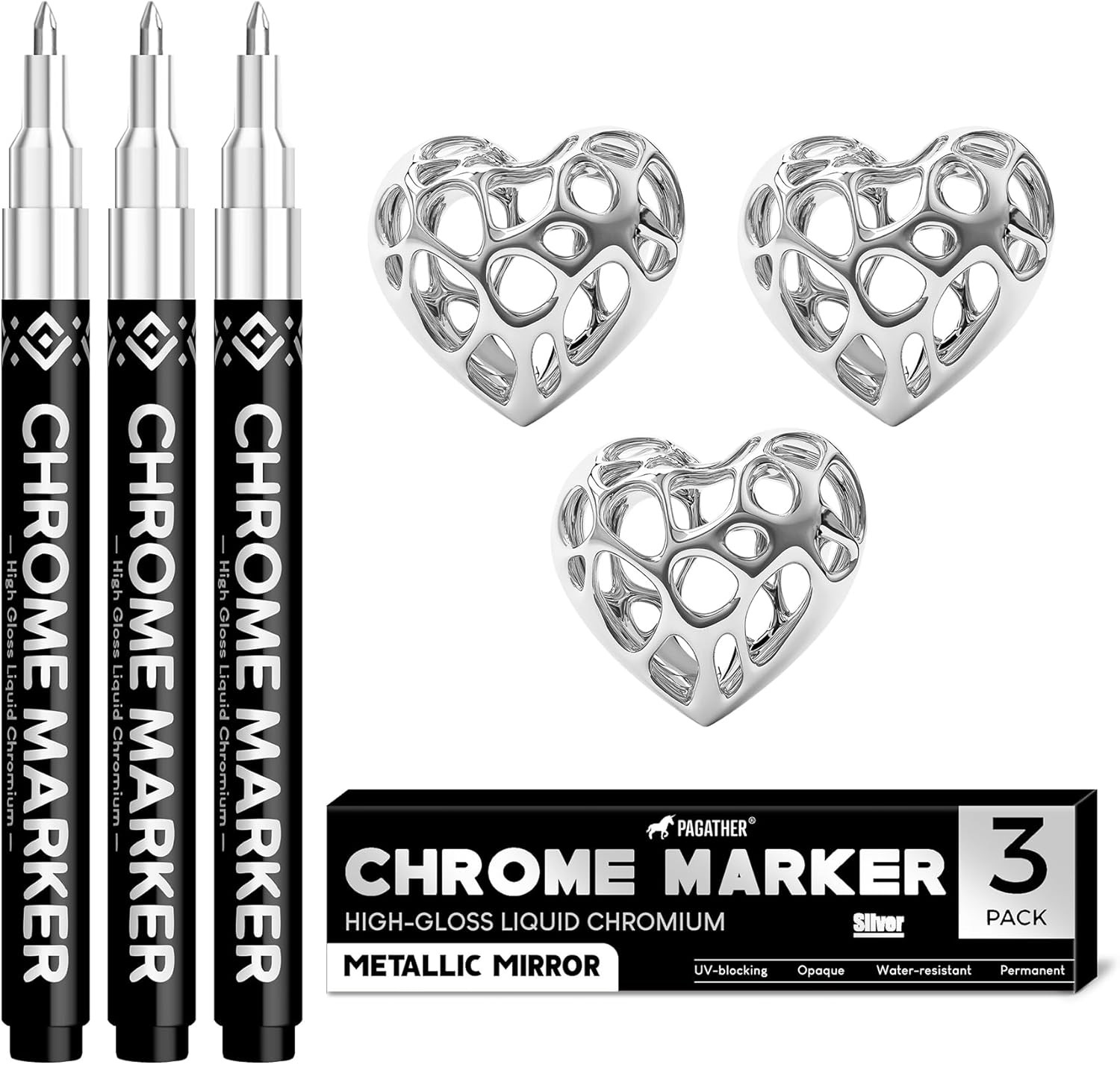 3 Pcs Chrome Paint Marker Pens Silver Mirror Finish for Metal Plastic Model Repa
