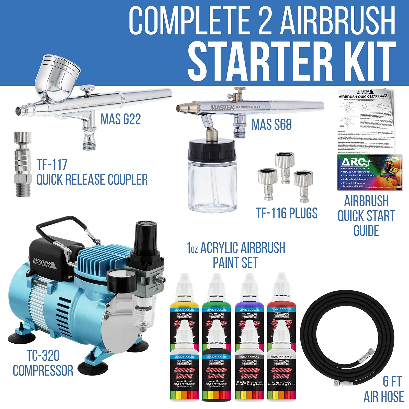 Master Airbrush Cool Runner II Dual Fan Air Compressor Airbrushing System Kit wi